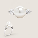 10mm Pearl center  with Pear shape sides. T13439-PL-CZ-14K