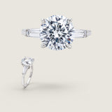 3.5ct Round-cut Center Solitaire ring  with tapered Baguette stones on the sides. Center stone size: 9.75mm 17158-6-CZ-14K