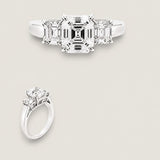 Triple Asscher cut Ring  with Wide Shank. Center stone: 2.7 total carat weight.