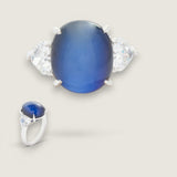 7ct Large Oval Center stone  with 1.6ct Heart Shape stones on the sides. Center stone size: 1-14X12mm F267-SAP-CZ-14K