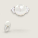 15mm Pearl Center Ring  with Pear-Shape side stones of 2.25ct each. F290-CZ-14K