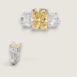 3.5ct Emerald Cut Ring  with 2ct Emerald Cut side stones. Center stone size: 10x8mm . Side stones: 7x5mm each. F293-CAN-CZ-14K