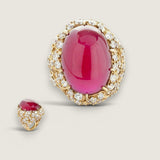 25 ct Large Oval Cabochon Center ring  with 140 Round cut stones of 10 Total Carat Weight.