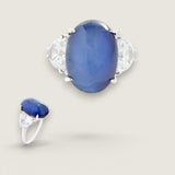 13ct Oval Cabochon Center  with 2.5ct Half Moon cut on each side. F426-SAP-CZ-14K