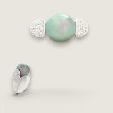 Pearl Center with Pave Cubic Zirconia Down Each Side of 52 Round Cut stones (2.1ct). Pearl size: 11mm F430-PL-CZ-14K