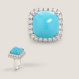 12ct Square Cabochon Center  surrounded by 44 Round Cut stones of 3 TCW.   F514-TURQ-CZ-14K