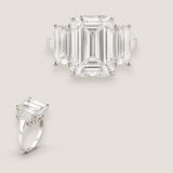 Large Emerald-Cut and Baguette Three Stone Ring (14.5 TCW)
