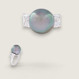 14mm Pearl Center with 2 Emerald Cut stones on the sides of 2 TCW.  F537-PL-CZ-14K