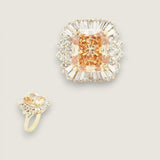 8ct Emerald Cut Center  with 22 Baguettes on the Top and Bottom  and 22 Round Cut Stones of 1.10 TCW on each side. F129-COF-CZ-14K