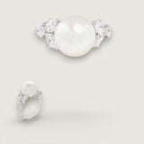 11mm Pearl Center with 4 Marquise Cut Stones of 1ct  and 2 Round Cut Stones of .2ct on the sides. F332-PL-CZ-14K