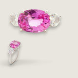 6ct Oval Cut Center and 2 Oval Cut Stones of 3 TCW  on the sides. Center stone size: 14x10mm