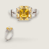 2.5ct Square Cut Center with 4 Baguette Cut stones of .6ct on the sides. Center stone size: 8.75mm    F260-CAN-CZ-14K