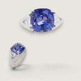 11ct Cushion Cut Center with 1.1ct Trillion Cut Stones on the sides. F511-TANZ-CZ-14K