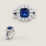 Square-Cut Sapphire Statement Ring with Halo (6.35 TCW)