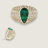 2.5ct Pear-Shape Center with 14 Baguette Cut Stones (2.2TCW) down the sides  surrounded by 31 Round Cut Stones (1.8TCW) T13203-EM-CZ-14K