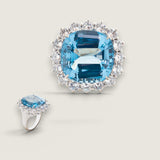 XL Aquamarine Cocktail Ring with Halo (26 TCW)