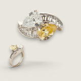 2 Offset 12x10mm Pear-Shape Cut stones (7ct) in the Center  with 16 Baguette Cut stones (2ct) on the side. T12598-CAN-CZ-14K