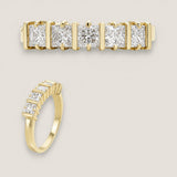 Band with 5 Princess Cut stones in the center of .75TCW. F79-CZ-14K