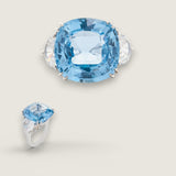 Aqua Cushion Cut Center with Half-Moon Sides