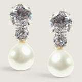 EARRING 7.25mm rd w/5mm rd w/prl drop - ST212SP/PL/CZ