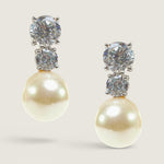 EARRING 5.5mm rd w/4mm rd w/prl drop - ST212SPM/PL/CZ - Fantasia by DeSerio
