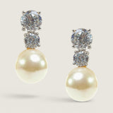 EARRING 5.5mm rd w/4mm rd w/prl drop - ST212SPM/PL/CZ