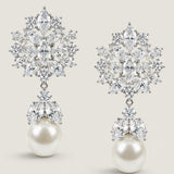 EARRING CLUST OF LG PS W/PS CAPED PRL DROP   - F195DP/PL/CZ