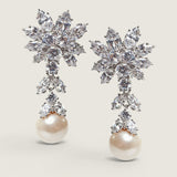 Pearl Drop With Cluster-Top Earrings (12.5 TCW)
