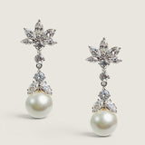 Pearl Drop Earrings with Cluster Marquise Top (4 TCW)