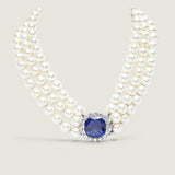 Triple Strand Pearl Necklace with Sapphire Halo Center (24 TCW)