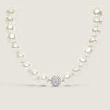 PEARL NECK 14MM W/PAVE BALL CLASP  - NPV14/PL/CZ