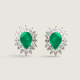 Emerald Pear with Marquise and Round Halo Earrings