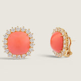 EARRING CAB LG CTR16X16mm SURR BY 1ROW RDS - T12518E/CORAL/CZ