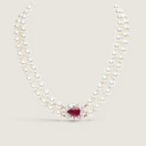 Double Pearl Strand with Ruby Pear Cluster
