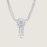 NECKLACE 2 RWS OF RDS W/LG MOTIF 3HANG DRP - N46/CZ