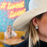 Clear Oval and Canary Emerald-Cut Double Stud (21 TCW)