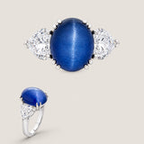Sapphire Cabochon Center with Heart Side Stones (3.5 Carat Center)