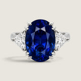 Oval Sapphire with Trillion Sides Three Stone Ring (10 TCW)
