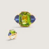 Large Peridot and Tanzanite Three Stone Ring (17.5 TCW)