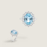 Oval Aqua Center Ring in a Halo Setting