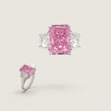 Pink Radiant-Cut and Trapezoid Three stone Ring (8 TCW)