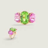 Pink and Peridot Three Stone Ring (18 TCW)