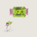 Emerald-Cut Peridot and Pink East-West Ring with Shank Detail (12.5 TCW)