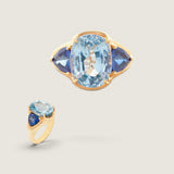 Aquamarine and Sapphire Three Stone Ring (6.5 TCW)