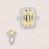 10.5CT EMERALD CUT CANARY WITH OVALS AND ROUND ETERNITY BAND