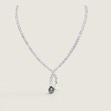 Double Pearl Drop Lariat Necklace with Cubic Zirconia