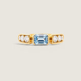 BEZEL EMER CUT W/ ROUNDS STONE F856-AQUA-CZ-14K