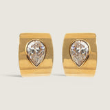GOLD HOOP W/ 3 CT CENTER PEAR - CJ44E/CZ