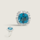 Aquamarine Cushion with Round Brilliant Stones
