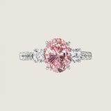 3 STONE OVAL W/ MIRCO-PAVE SHANK F698-PINK-CZ-14K